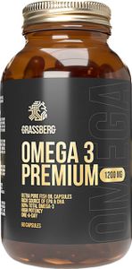 Grassberg Omega-3 Premium 1200 mg 90 kapsułek / Kwasy tłuszczowe omega 3 / Koncentrat oleju rybnego klasy farmaceutycznej zawierający do 60% kwasów tłuszczowych omega 3
