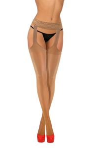 Strumpfhose Strip Panty Damen Strapsoptik - BEATRICE - Feinstrumpfhose Silikonband - 4 L - Dunkelbeige