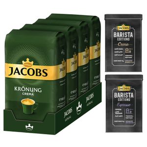 JACOBS Kaffeebohnen Krönung Crema  4x1 kg ganze Kaffee Bohnen+ 2 Aluminium Dosen im Jacobs Barista Design