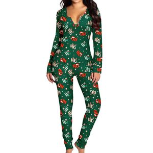 Damen Overalls Dehnbarer Strampler Bodysuit Naifitwear Einteilige Weihnachts Overallschlafe Grün,Größe:L