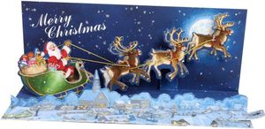 1 Pop Up 3D Sound Weihnachten Panorama Karte PopShot Rentier Schlitten 23x10 cm