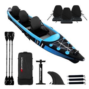 SKINHAWK Premium Full Drop Stitch Blau Kajak 490 Schlauchboot Kanu 490 x 85 cm - Zubehör: Kajak, Bag, Pumpe, Sitze, Alu Paddel