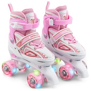 Apollo Super Quad X Pro | verstellbare Rollschuhe für Kinder | komfortable, größenverstellbare LED Roller Skates | Rollschuhe für Mädchen und Jungen | Größen 31 - 42 Größe S (31-34) - weiß/pink