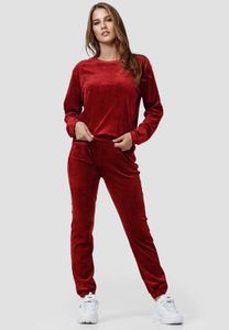 Damen Soft Nicki Sportanzug | Velours Basic Trainingsanzug | Cozy Sweater Set Hose Stretch Bund, Farben:Rot, Größe:S-M