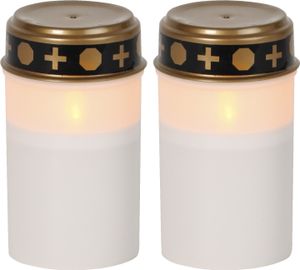 Star Trading LED Grablicht mit Timer | Grabkerzen LED mit Batterie | Grabkerze LED 2er Set | Grablicht LED | Grablichter LED mit Timer | Grabkerzen weiß | LED Grabkerzen Outdoor | LED Kerzen weiß