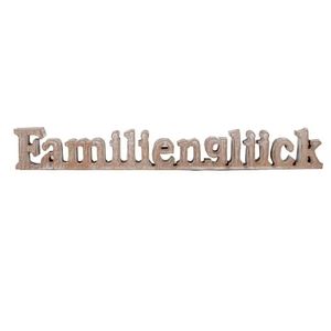 Holz Aufsteller Schriftzug Familienglück in Hellbraun, 45 cm