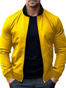 Herren Übergangsjacken Full Zip Jacke Outwear Lose Langarm Pullover Trenchcoat Mantel Gelb,Größe L