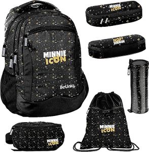 5er SET Mädchen Schulrucksack Minnie Mouse Disney Rucksack Federmappe Stiftetasche Gürteltasche Schlamperrolle Turnbeutel Grundschule