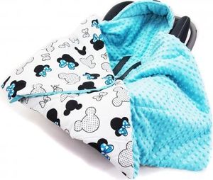 Doppelseitige Einschlagdecke 90x90 cm für Babyschale Autokindersitz Buggy Kinderwagen 90x90cm - universal baby Decke (z.B. Maxi-Cosi/Cybex/Römer), Muster: Mickey Mouse weiss -Minky blau