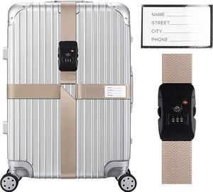 Kreuz Gep?ckgurte Kofferband Gurt TSA-Genehmigt mit Schloss Verstellbare Reisekoffergurte Koffergurt mit Namensausweis Packgurte fš¹r Koffer (Khaki*1-Stš¹ck)