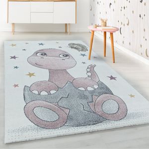 Kurzflor Kinderteppich Rosa Dino Baby Saurier Design Kinderzimmer Teppich Weich, Farbe:Pink, Grösse:120x170 cm