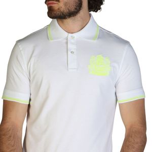 Aquascutum Herren Poloshirt Polohemd T-Shirt kurzarm, mit Knöpfen, Größe:S, Farbe:Weiß-weiß,gelb