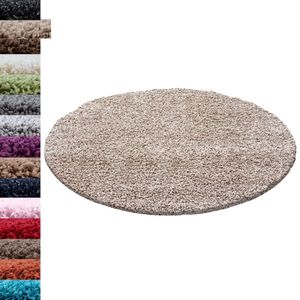 Hochflor Shaggy Langflor-Teppich Wohnzimmerteppich Soft Einfarbig in 14 Farben, Farbe:Beige, Grösse: Ø 200 cm Rund