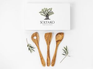 SOLTAKO Kochlöffel ”The Sardinian Chef” 3er Set, Olivenholz Küchenhelfer