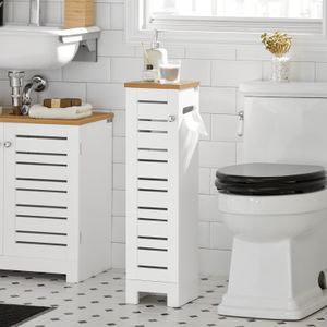 SoBuy BZR85-W Toilettenpapierhalter Toilettenschrank Toilettenpapieraufbewahrung Badregal Seitenschrank Badmöbel Weiß-Natur BHT ca: 20x75x18cm