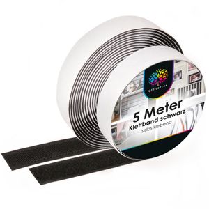 OfficeTree Klettband schwarz selbstklebend - 5 Meter lang ca. 20mm breit (wp)