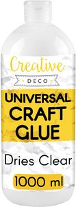 Creative Deco Universal PVA Kinder Bastelkleber | 1000ml Basteln Kleber für Papier Holz Glas | Verklebt Leder, Keramik, Filz Trocknet Klar Transparent