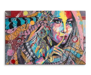 Ölgemälde Nachdruck – Farbenfrohe Frau mit Traumfänger auf Leinwand 120x80cm