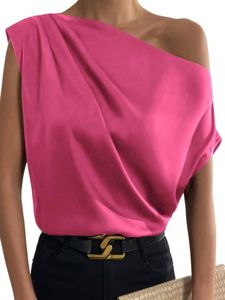 Damen Blusen Sommer Shirts Off Shoulder Bluse Tops Lose Büro Shirt Lässig Oberteile Rose Rot,Größe 2XL
