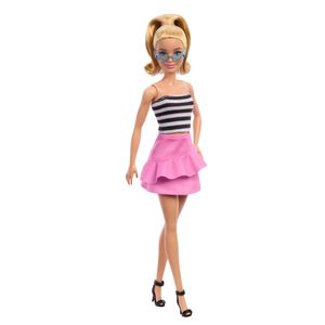 Barbie Fashionistas-Puppe mit schwarz-weißem Oberteil und pinkem Rock