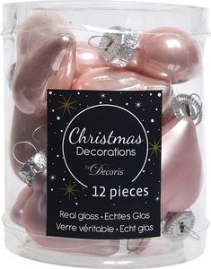 Christbaumschmuck Herzen 4cm Glas 12 Stück - Puderrosa