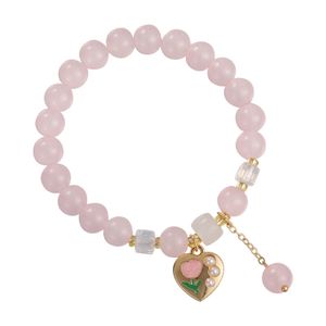 INF Rosa Perlenarmband, verstellbares Herz Rosa