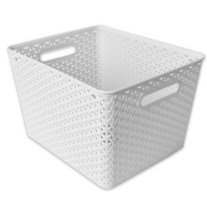 Aufbewahrungskorb Aufbewahrungskiste Staubox Kunststoffbox Rattan 18L Weiss
