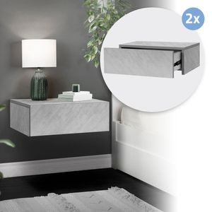 ML-Design 2x Nachttisch hängend mit 1 Schublade, 46x30x15 cm, Grau-Betonoptik