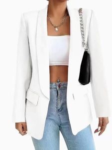 Damen Blazer Leicht Mantel Casual Strickjacken Outwear Turn Down Kragen Jacke Cardigan Weiß,Größe XL Weiß,Größe XL