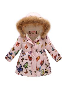 Mädchen Mit Kapuze Hals Outwear Winter Langarmjacken Fuzzy Fleece Knöpfe Down Jacke, Farbe: Pink Red Butterfly, Größe: DE 152