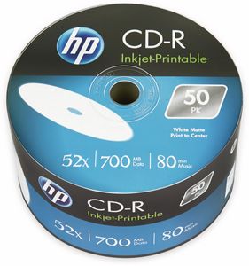 HP CD-R 80Min, 700MB, 52x, Bulk-Pack, 50 CDs, bedruckbar