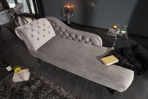 Design Chesterfield Récamière in silbergrau Samt Recamiere Chaiselongue Lounge Sofa Relax Liege Nieten Wohnzimmer