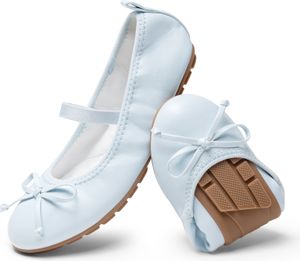 DREAM PAIRS Mädchen Ballerinas Weiße Kommunionsschuhe Festliche Prinzessinnen Flache Schuhe Mary Jane Schuhe Mit Schleife Leichtes Anziehen Faltbar Waschbar,Farbe: HELLBLAU, Größe: 36