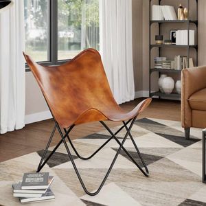 vidaXL Butterfly-Sessel Braun Echtleder vidaXL Butterfly-Sessel Braun Echtleder