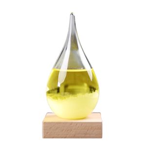 transparentes Tröpfchen -Sturmglas mit Holzbass -Haus Barometer Flasche Dekor-Gelb