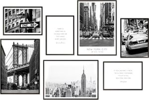 Hyggelig Home Premium Poster Set - 7 passende Bilder OHNE RAHMEN im stilvollen Set - Collage Bild Wand Deko - 3 x DIN A3 + 4 x DIN A4 - Set New York