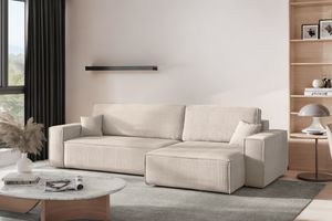 Kaiser Möbel Ecksofa mit schlaffunktion und bettkasten, Eckcouch BEST XL stoff Poso Dicker Cord Beige Rechts