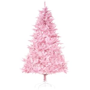HOMCOM Künstlicher Weihnachtsbaum 1,5 m Christbaum mit abnehmbarer und faltbarer Basis Tannenbaum einfacher Aufbau 576 Äste flammhemmend automatisch PVC Rosa Ø75 x 150 cm