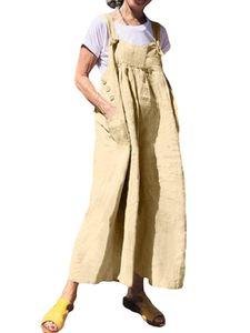 Damen Strappy Bib Overall Sommer One Piece Bodysuit Lose Solid Color Playsuit Creme,Größe L