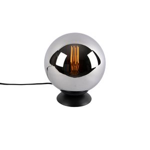 QAZQA - Art Deco Art Deco Tischlampe schwarz mit Rauchglas - Pallon I Wohnzimmer I Schlafzimmer - Kugel I Kugelförmig - LED geeignet E27