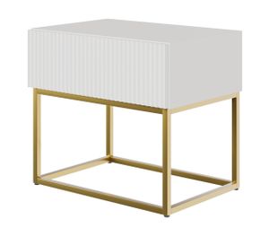 Selsey Veldio - Nachttisch mit Schublade, Weiß mit goldenem Metallgestell, 50 cm
