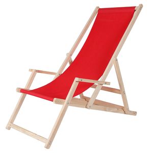 Mucola Strandstuhl mit Armlehnen Strandliege Holz Liegestuhl klappbar Gartenliege Sonnenliege Faltliege - Rot