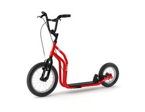 Yedoo Three Roller Scooter Tretroller - für Erwachsene und Teenager, bis 120 kg, mit Luftreifen 16/12 und verstellbarem Lenker Rot