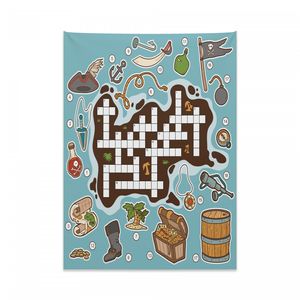 Abakuhaus Word Search Puzzle Wandteppich, Kinder Cartoon aus Weiches Mikrofaser Stoff Kein Verblassen Klare Farben Waschbar, 110 x 150 cm, Mehrfarbig