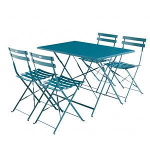 Klappbare Bistro-Gartenmöbel - entenblau, rechteckig Emilia - 110 x 70 cm großer rechteckiger Tisch mit vier Klappstühlen aus pulverbeschichtetem Stahl