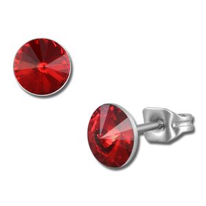 Amello Edelstahl Ohrringe Damen Ohrstecker rund Zirkonia silber rot ESOS11R