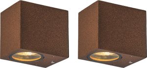 QAZQA - Landhaus I Vintage I Rustikal Set mit 2 Industrie I Vintage In Außen Wandleuchten rostbraun IP44 - Baleno I. I Außenbeleuchtung I Up I Down - Aluminium Rechteckig - LED geeignet GU10