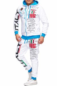 Herren Jogging-Anzug | Sporthose und Kapuzenjacke | Italy-Design 529 Weiß J. Italy XL