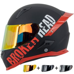 Motorradhelm Broken Head BeProud Pro Rot Integralhelm (Größe L & XXL) + Schwarzes & Rotes Visier Größe: L (59-60 cm)