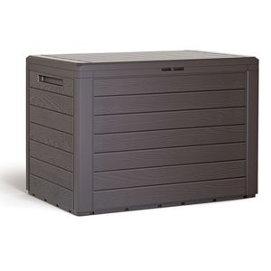 Casaria Auflagenbox 190 L Holz-Optik Wasserabweisend Deckel Abschließbar Garten Balkonbox Gartenbox Truhe , Farbe:braun